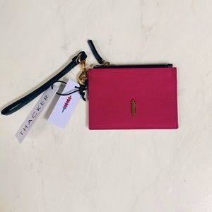 Thacker New York Amber Leather Wristlet - Pink Cream - Black NWT